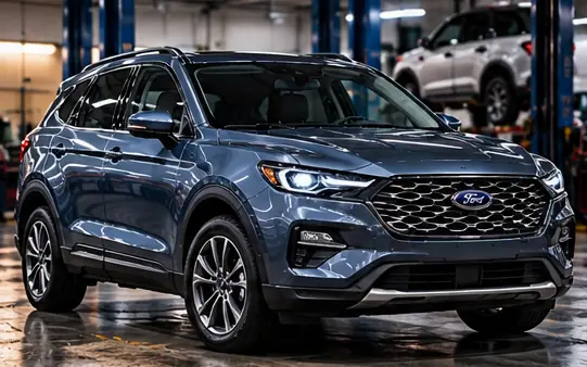 سيارة فورد SUV رمادية داخل مركز الصيانة